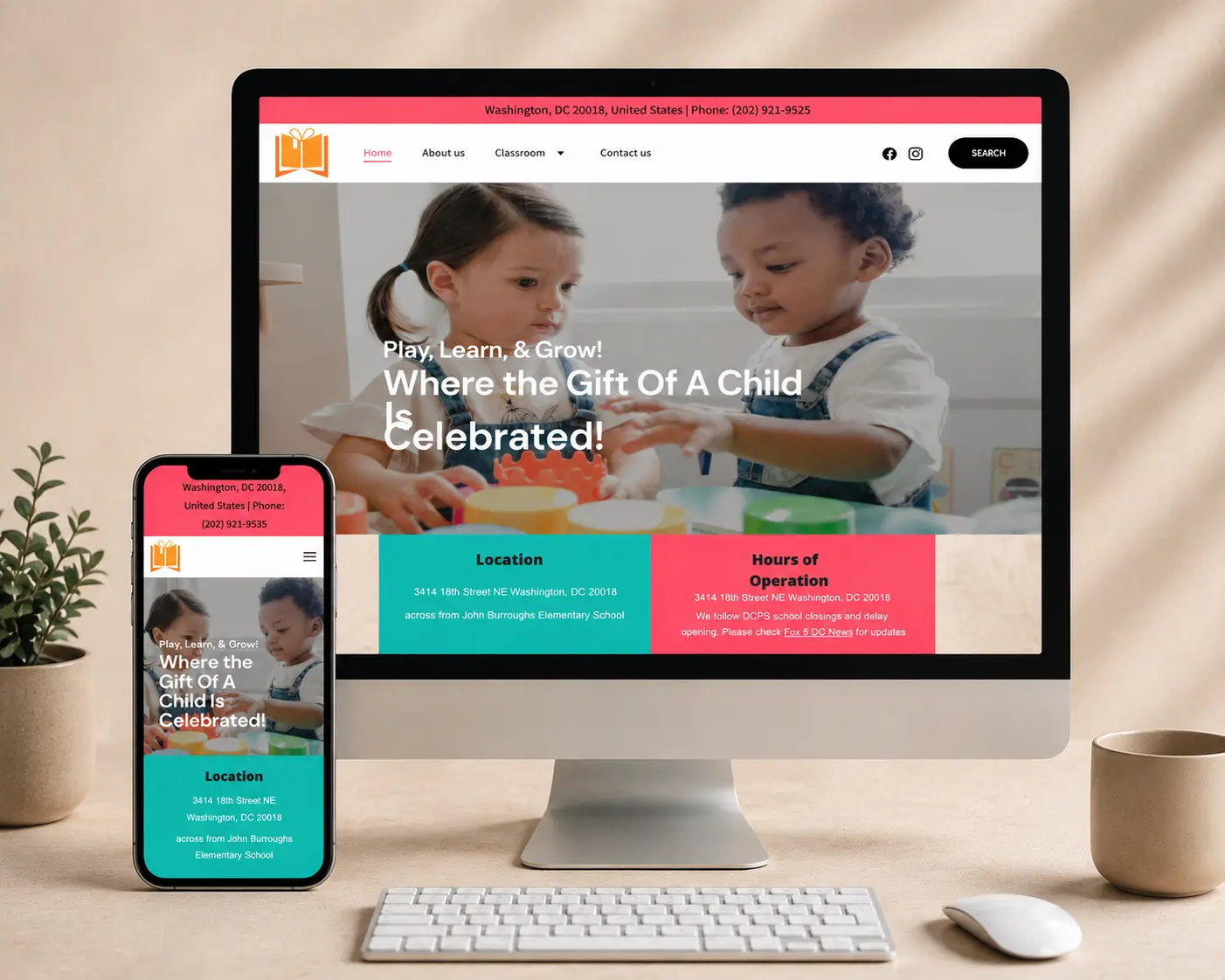 18th Street Early Learning CDC website on desktop and phone